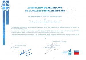 Attestation de délivrance de la charte d'engagement RSE